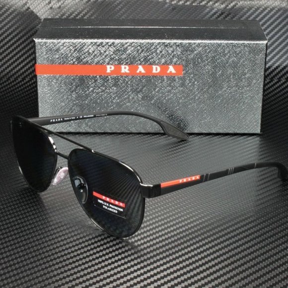 Prada Men's Polarized Black Pilot Sunglasses - Picture 1 of 4